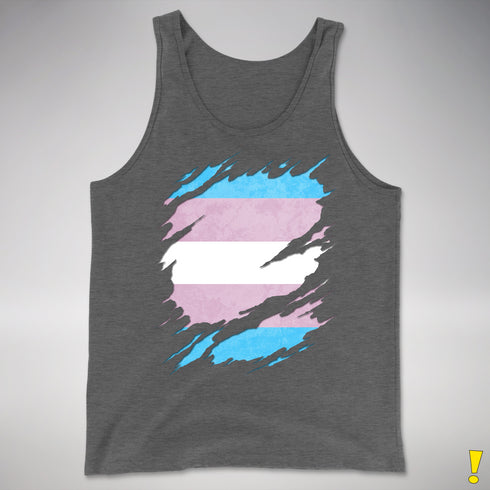 Transgender Pride Flag Ripped Reveal Premium Tank Top - Deep Heather
